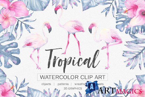 Tropical watercolor clip art - 1746163