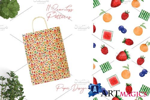WatercolorSweets and Berries Pattern - 3781851
