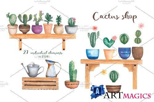 Watercolor Cactus Shop - 3694590
