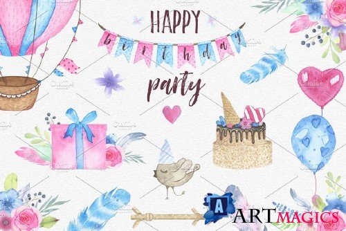Watercolor birthday party - 1818134