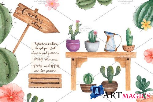 Watercolor Cactus Shop - 3694590