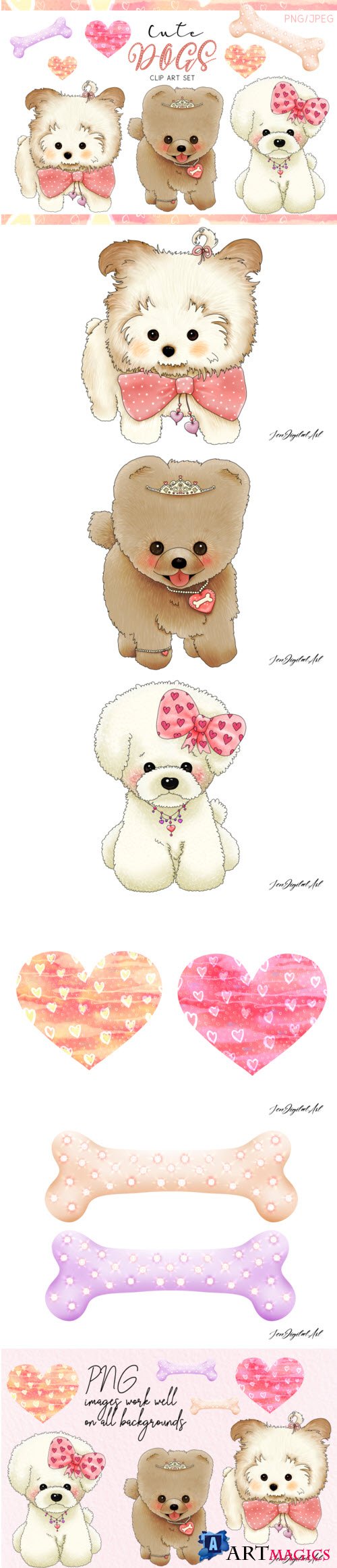 Cute Dogs | Designer Clip Art Set| PNG/JPEG Illustrations - 405911