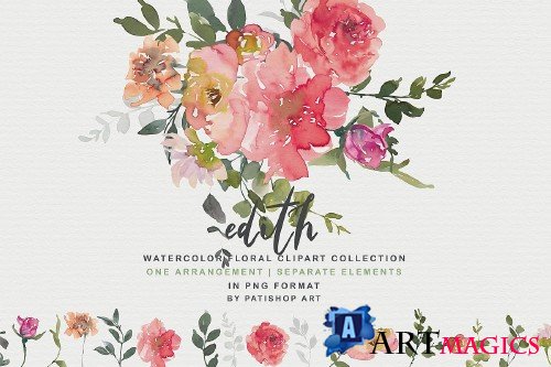 Blush Red Watercolor Peony Clipart Collection