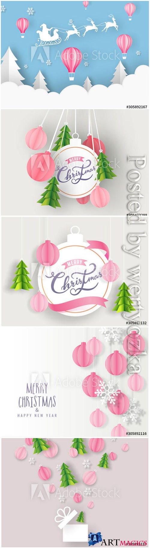 Merry Christmas decorated with paper in vector