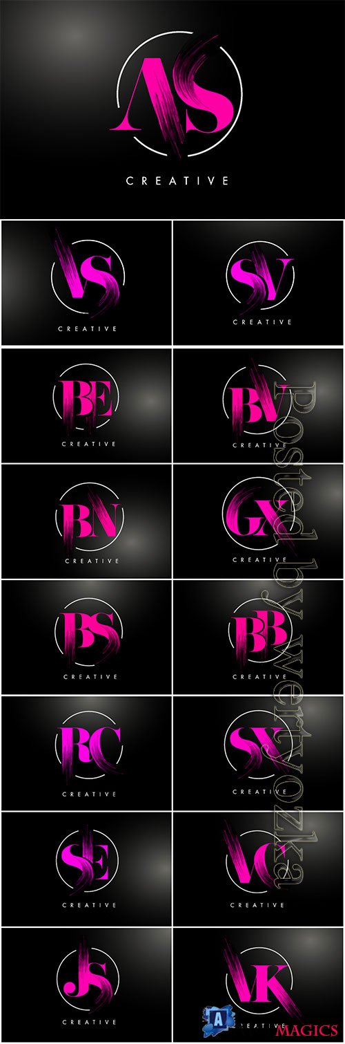 Pink brush stroke letter logo design