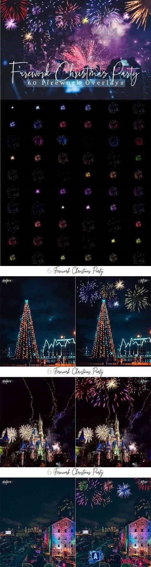 60 Firework Christmas Party Overlays - 407107