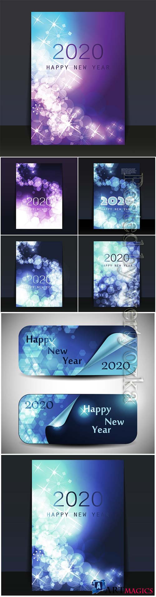 New Year Card 2020, flyer or cover vector design