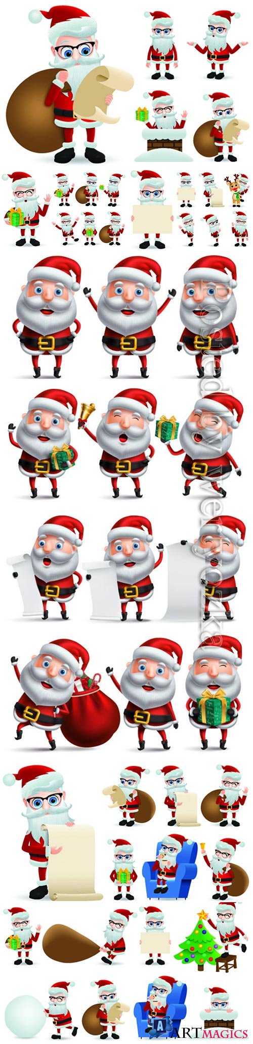 Santa claus vector character showing and holding wish list for christmas gift