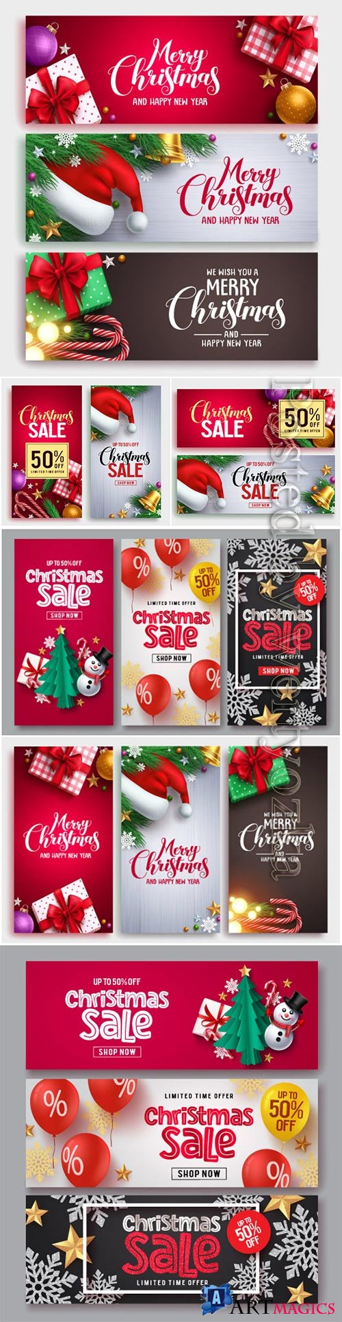 Christmas sale vector banner set