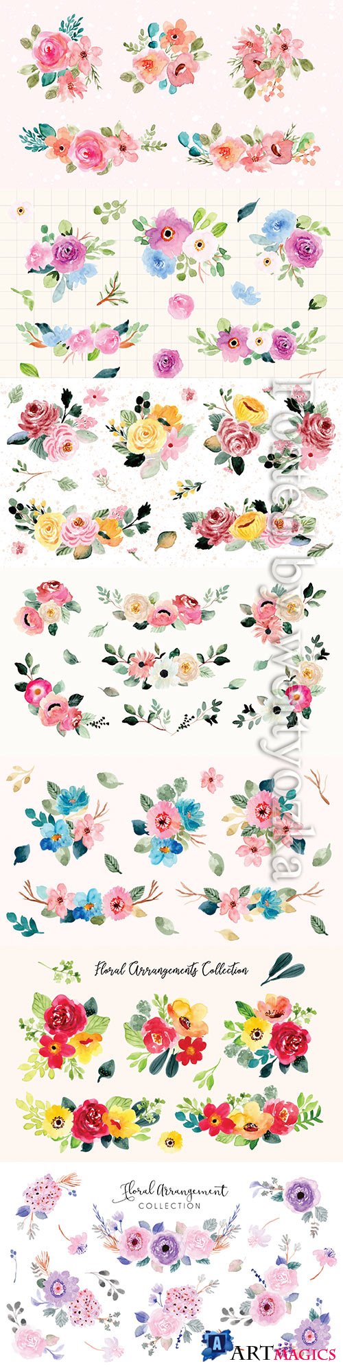 Pretty flower arrangement watercolor collection