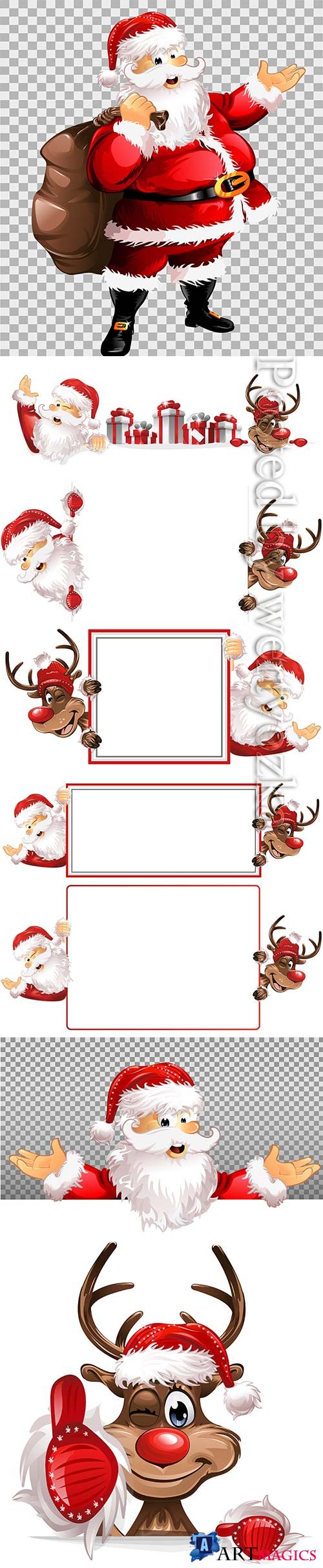 Santa Claus and deer on a vector background