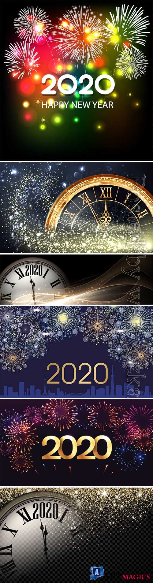 New Year 2020 golden and color vector fireworks