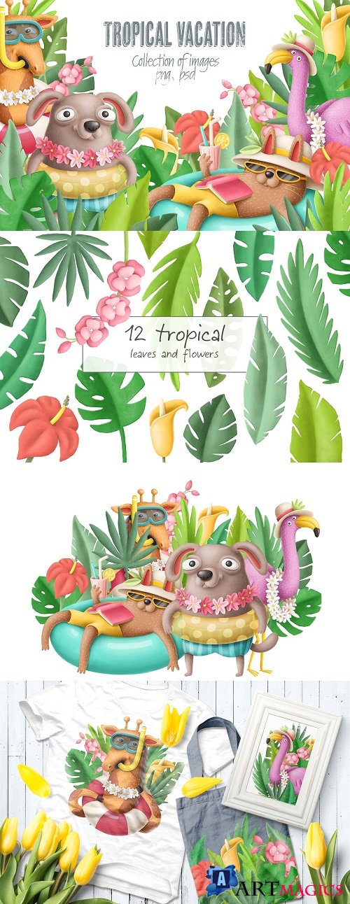 Tropical vacation graphic set - 3871553