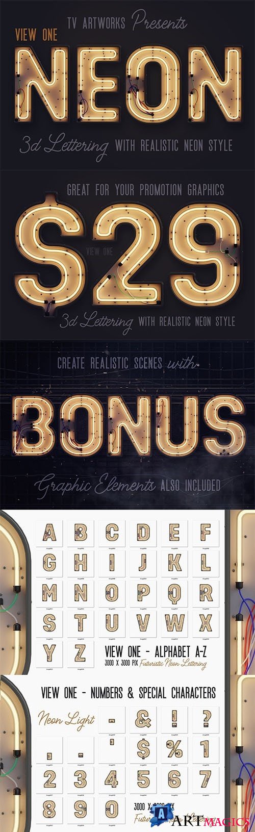 Modern Neon 3D Lettering View 1