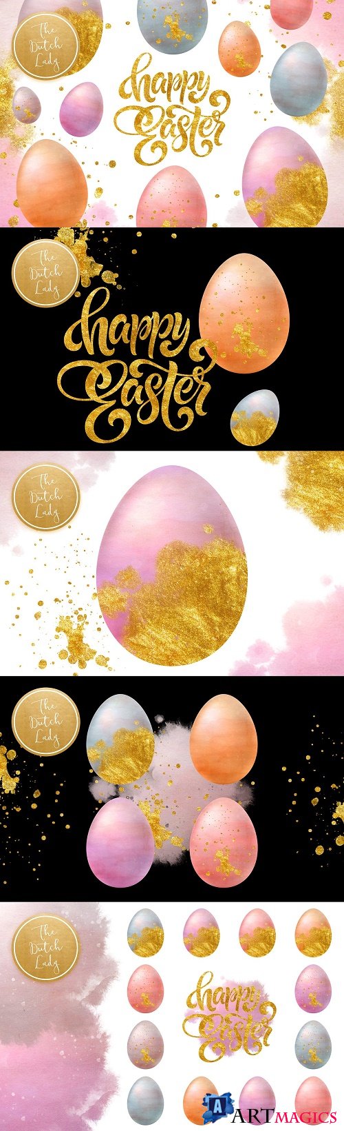 Sparkly Easter Eggs Clipart Set - 4407861