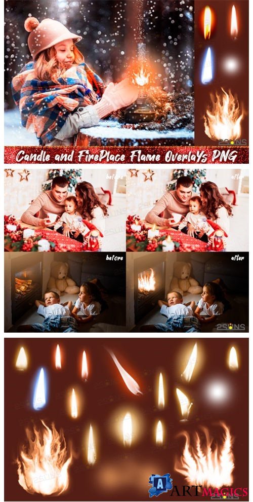 Christmas overlays Candle flame png Fireplace overlays - 410319