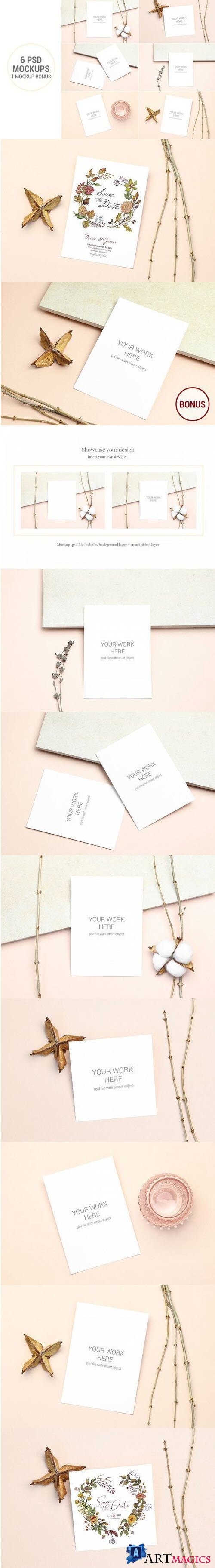 Invitation Card Mockups With Branches - 408287
