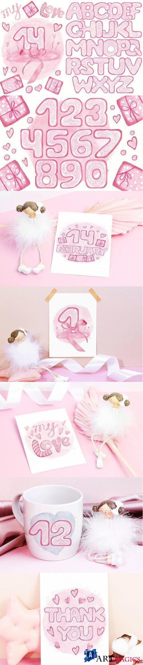 Pink Lovely Font Set. Valentine's Day. Food Letters Numbers - 415864