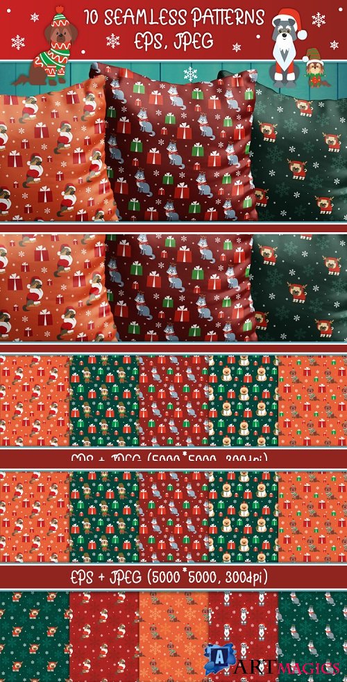 Woof. Christmas seamless patterns with cute doggies - 410431