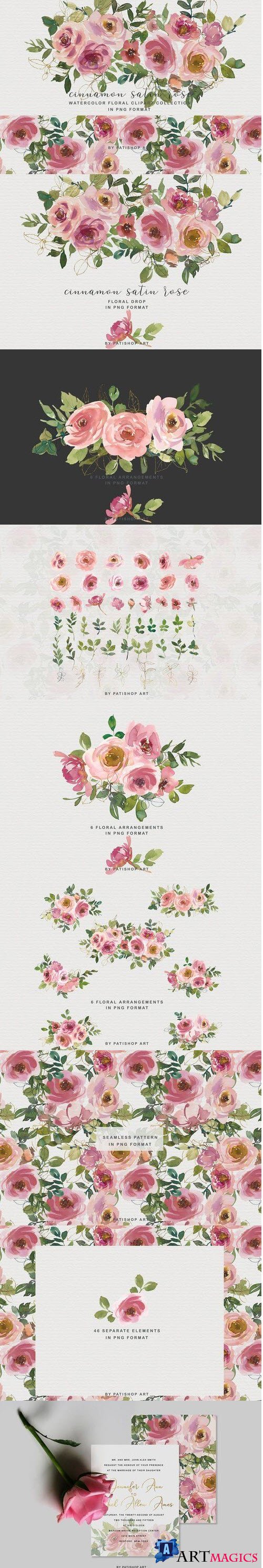 Blush Watercolor Floral Clipart Set - 4422542