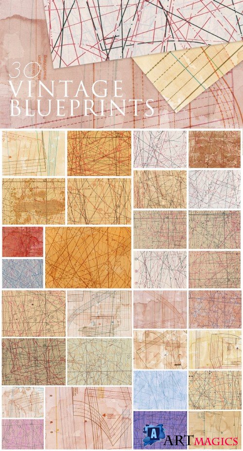 30 Vintage Fabric Blueprint Textures