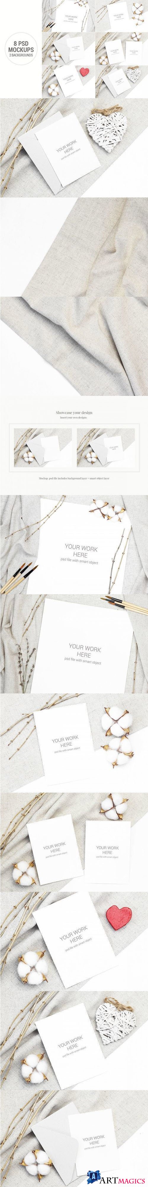 Invitation Card Mockup set with cotton and branches - 416644