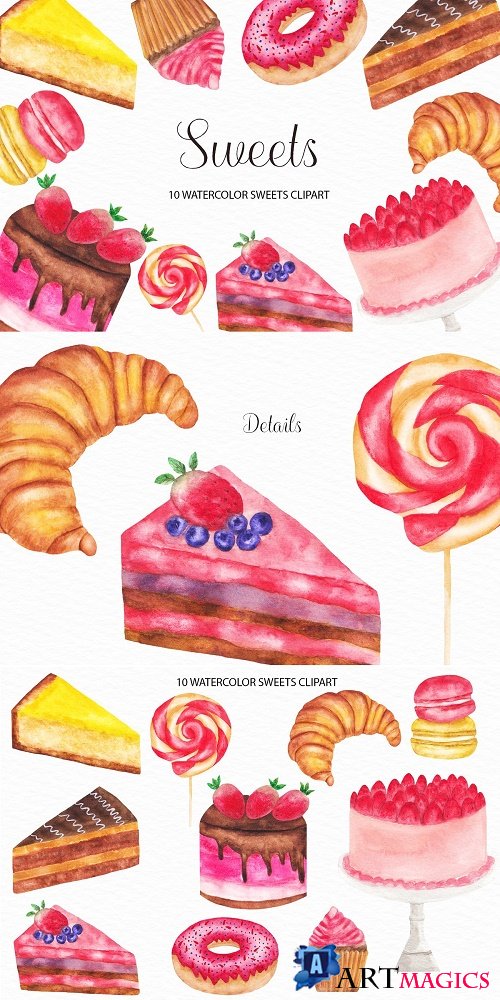 Watercolor Sweets Illustration - 4436860
