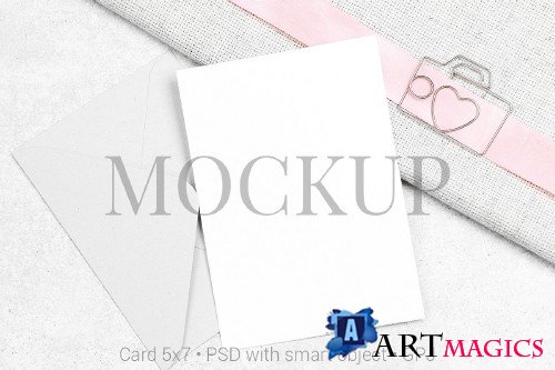 Card mockup with clip and envelope - 417773