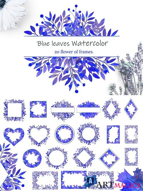 Romantic Frames with Blue Leaves - 419500