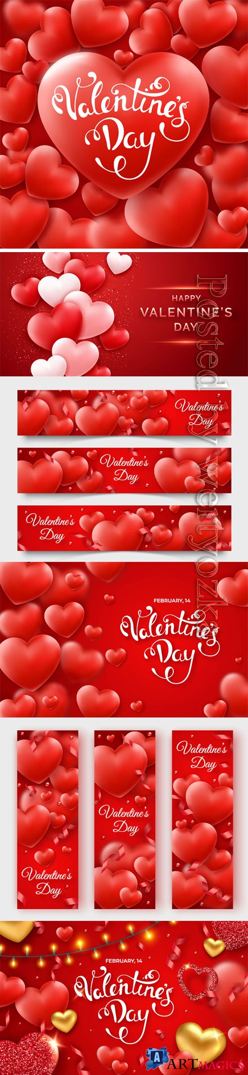 Happy Valentine's Day, vector hearts of couples in love # 11