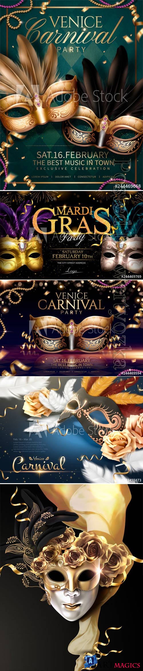 Mardi gras carnival poster, Venice carnival vector design