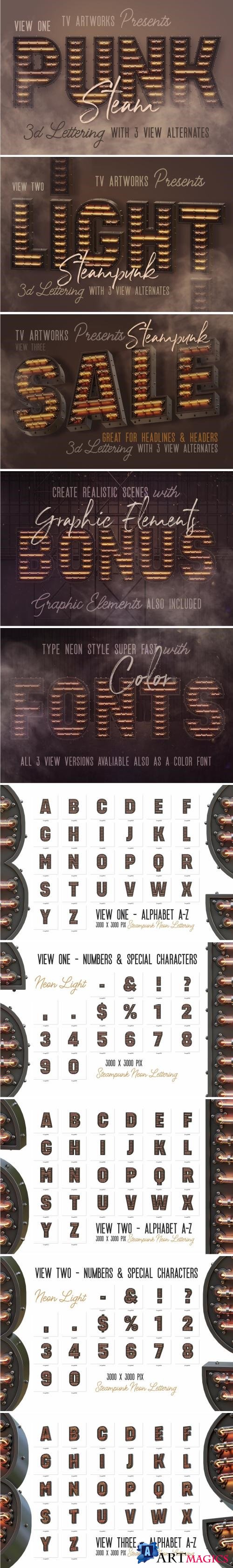 Steampunk Neon 3D Lettering - 4438567