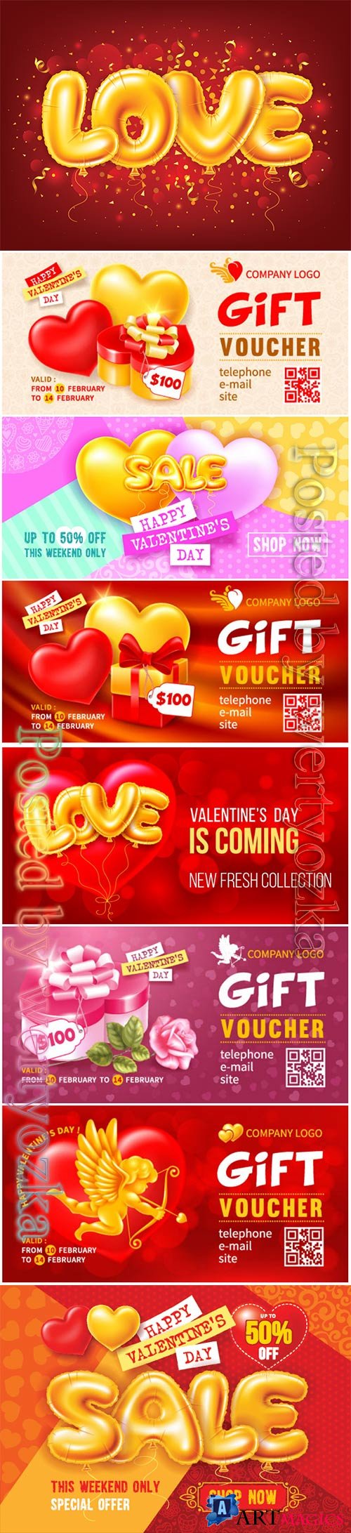 Happy Valentine's Day, gift voucher vector template