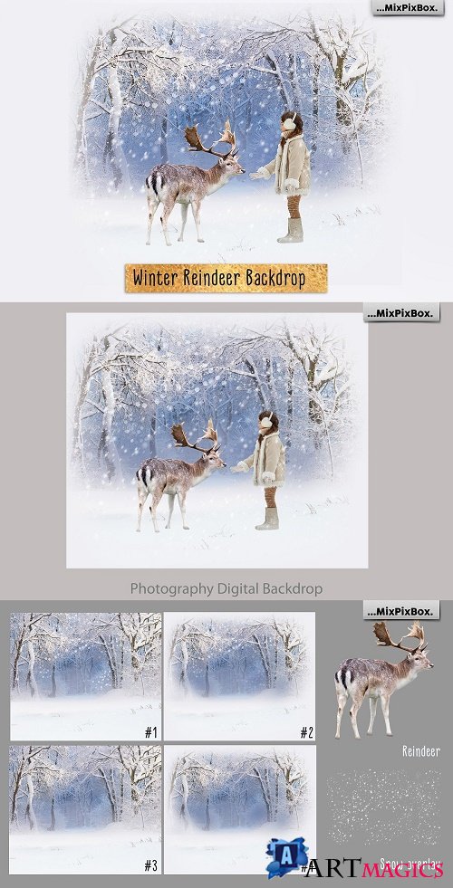 Winter Reindeer Backdrop - 4178359