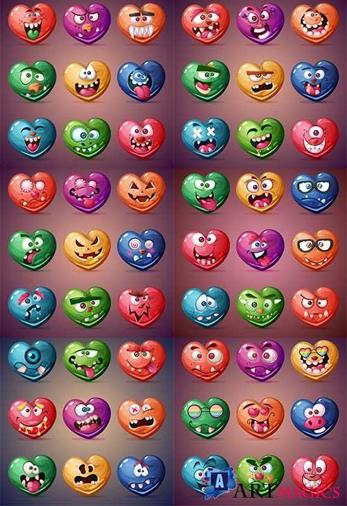    - -   / Set of funny valentines hearts - Vector Graphics