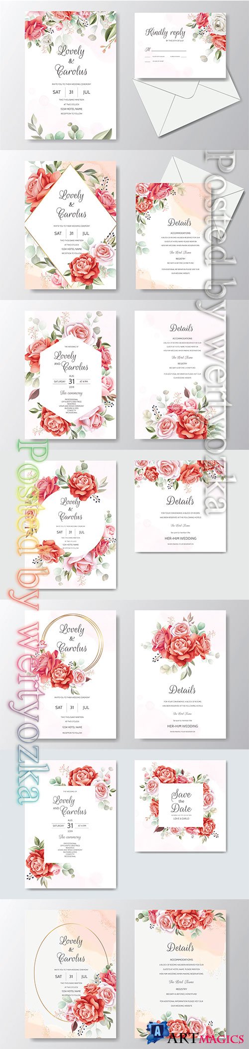 Wedding invitations with beautiful flowers and sophisticated design