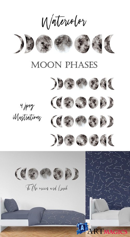 Watercolor Moon Phases - 4331573