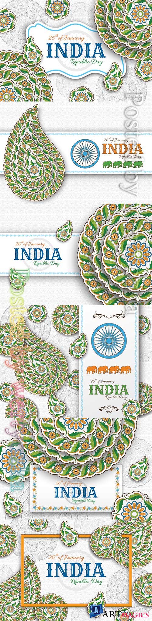 Indian Republic Day background with paisley and mandala
