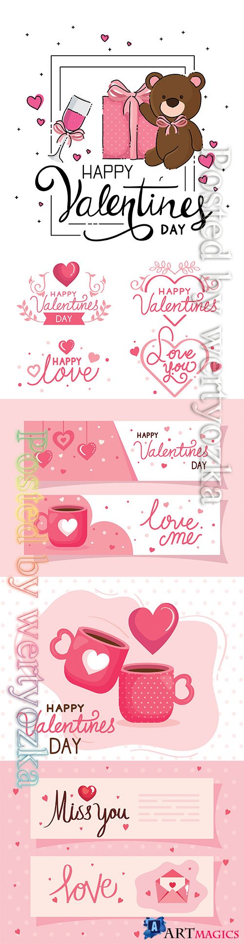 Vector cards of happy valentines day