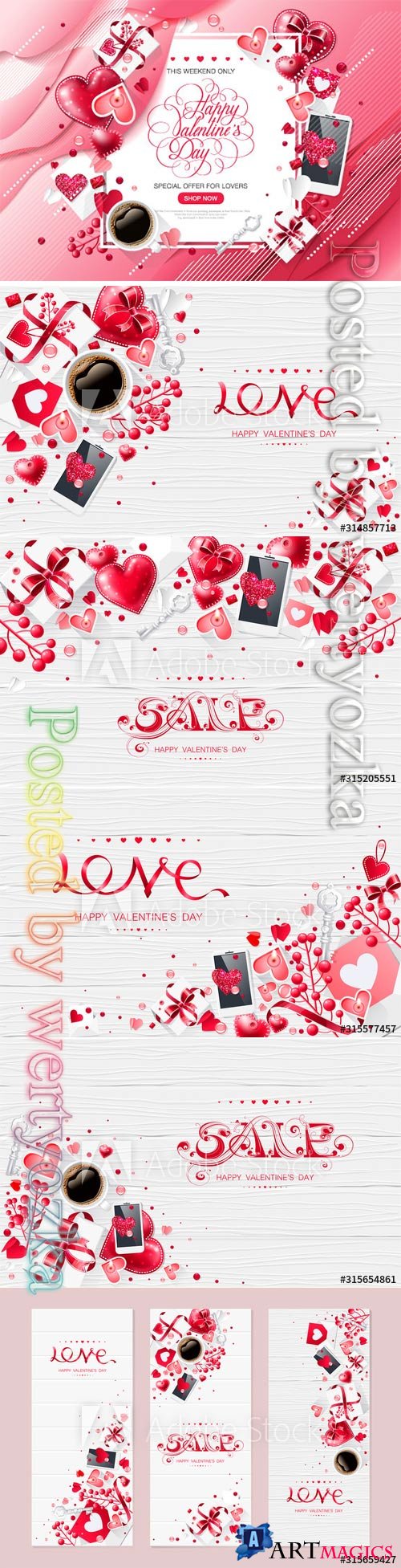 Valentine day love cup coffee lettering web brochure flyer