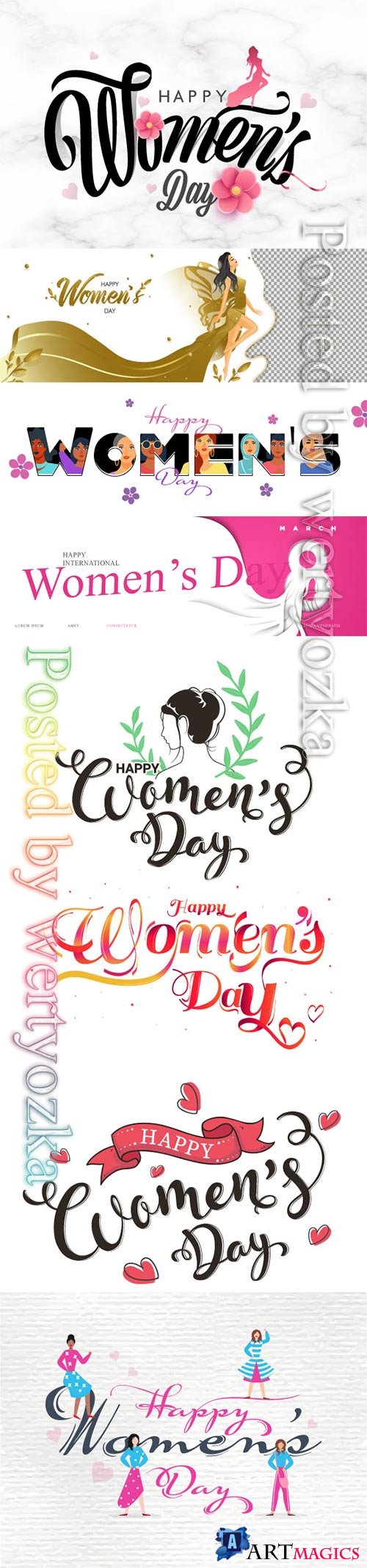 Stylish Happy Women's Day text decorated