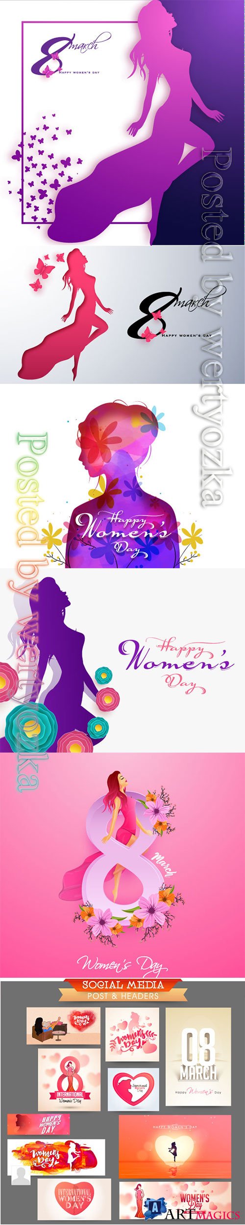 Happy Women's Day greeting card design with beautiful lady