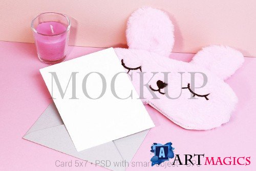 Card mockup with sleeping mask & FREE BONUS - 419580