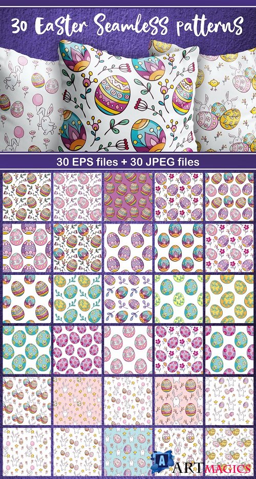Easter seamless patterns in doodle style - 420773