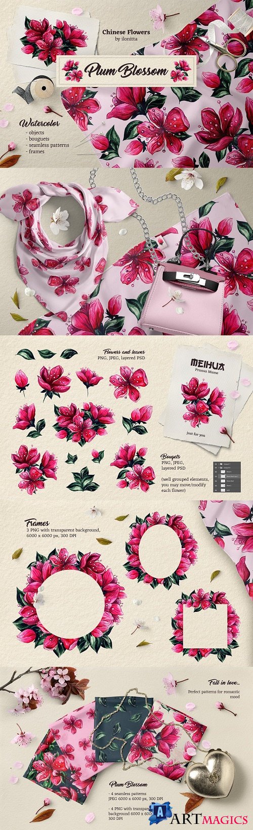 Plum Blossom Watercolor Flowers Art - 4469925