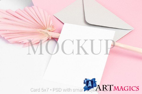 Card mockup with palm leaf & FREE BONUS - 419603