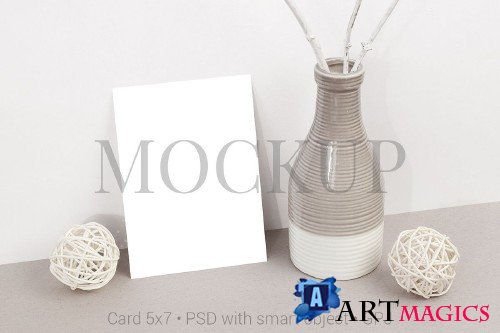 Card mockup with vase & FREE BONUS - 424448