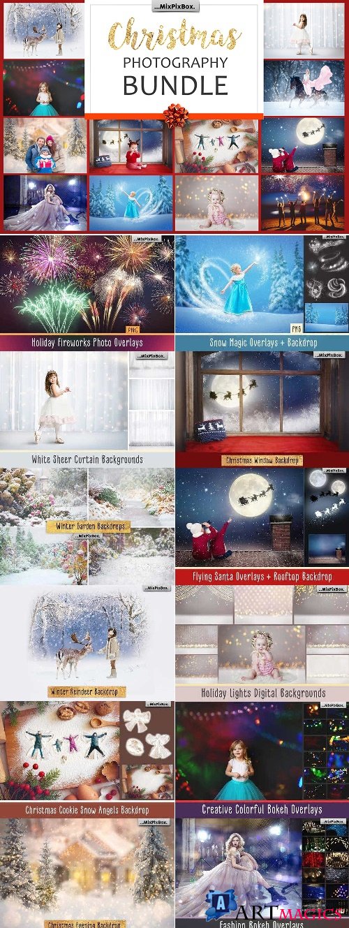 Christmas Photography Bundle - Holly Jolly Holiday -  Backdrops and Overlays
