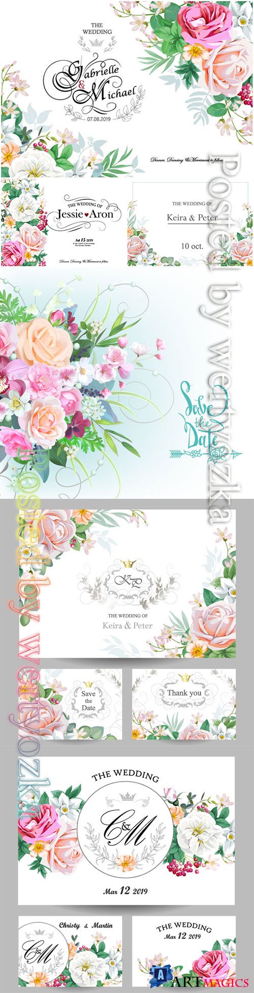 Wedding floral invitation vector card