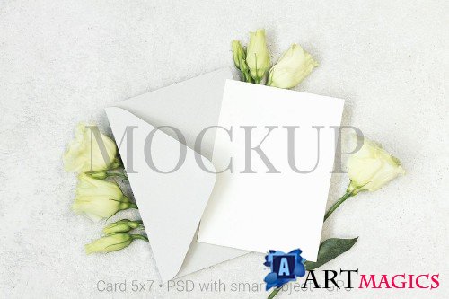 Mockup card with flowers & FREE BONUS - 420988